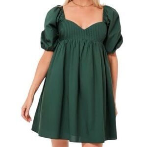 Hyacinth House by Tuckernuck Sasha Puff Sleeve Mini Dress in Emerald NEW Small